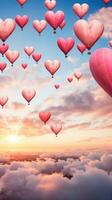 Heart-shaped hot air balloons in the sky photo