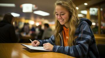 Student using a digital tablet to take notes photo