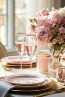 Festive table setting with gold and pink accents photo