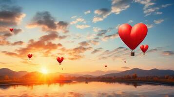 Heart-shaped hot air balloons in the sky photo