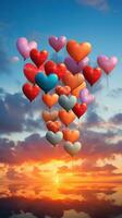 Heart-shaped hot air balloons in the sky photo