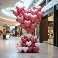 Heart-shaped balloons in pink and red photo