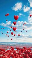 en forma de corazon caliente aire globos en el cielo foto