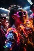 People dancing with glowing neon accessories photo