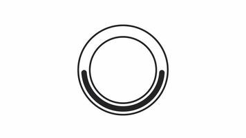 Spinner ring black and white loading animation. Hollow circular buffer outline 2D cartoon preloader, flat ui element 4K video loader motion graphic. Round rotating waiting animated indicator gif