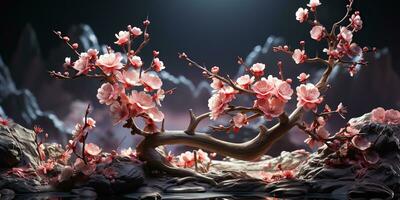 AI Generated. AI Generative. Asian Japanese flower plant sakura cherry blossom little tree decoration. Graphic Art photo