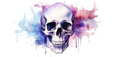 AI Generated. AI Generative. Vintage retro hand drawn paint drawing watercolor skull skeleton human head. Graphic Art photo