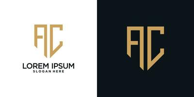 Monogram logo design initial letter a combined with shield element and creative concept vector