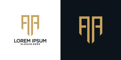 Monogram logo design initial letter a combined with shield element and creative concept vector