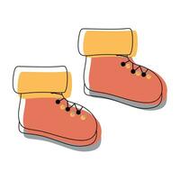 Flat style Winter or Autumn Shoes isolated on white background. Warm Boots linear vector illustration for Kid book, Poster, Promotion banner. Seasonal Garment, textile and Wear. Design art drawing.