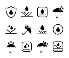 Waterproof icon set. Water resistant signs collection. Waterproof signs symbols vector