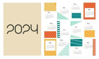 Monthly calendar for 2024. vertical calendar. The week starts on Sunday. vector