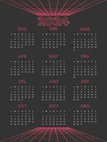 mensual calendario para 2024. vertical calendario con retrofuturista elementos. el semana empieza en domingo. vector