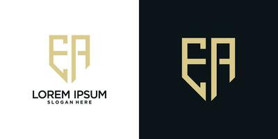 Monogram logo design initial letter e combined with shield element and creative concept vector
