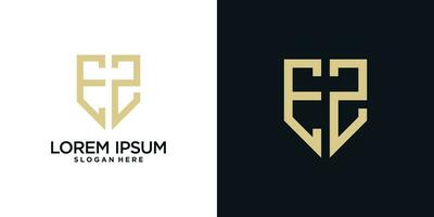 Monogram logo design initial letter e combined with shield element and creative concept vector