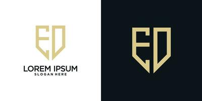 Monogram logo design initial letter e combined with shield element and creative concept vector