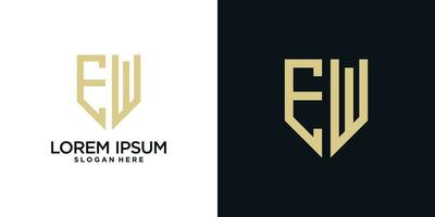Monogram logo design initial letter e combined with shield element and creative concept vector