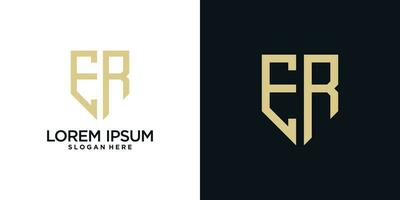 Monogram logo design initial letter e combined with shield element and creative concept vector
