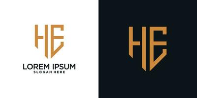 Monogram logo design initial letter h combined with shield element and creative concept vector