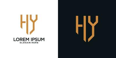 Monogram logo design initial letter h combined with shield element and creative concept vector