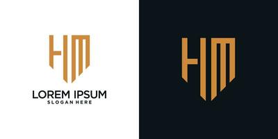 Monogram logo design initial letter h combined with shield element and creative concept vector