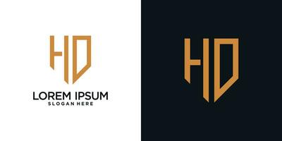 Monogram logo design initial letter h combined with shield element and creative concept vector