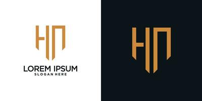 Monogram logo design initial letter h combined with shield element and creative concept vector