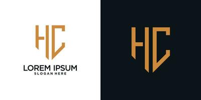 Monogram logo design initial letter h combined with shield element and creative concept vector