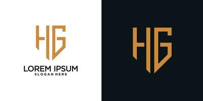 Monogram logo design initial letter h combined with shield element and creative concept vector