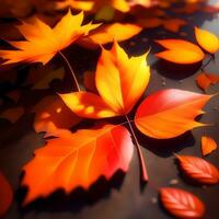 Beautiful Closeup Falling Leaves Autumn. Generative AI photo