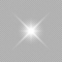 Light effect of lens flares. White glowing lights starburst effects with sparkles on a grey transparent background. Vector illustration