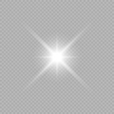 Light effect of lens flares. White glowing lights starburst effects with sparkles on a grey transparent background. Vector illustration