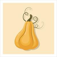 Autumn harvest yellow pumpkin, isolated on beige background. Colorful thanksgiving illustration. Fall design element. Objects for design, cards, banners, flyer, social media, web and decoration. vector