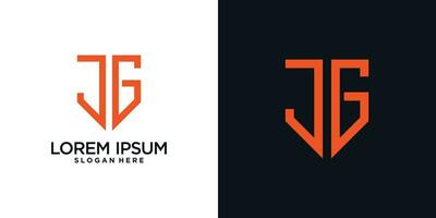 Monogram logo design initial letter j combined with shield element and creative concept vector