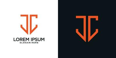 Monogram logo design initial letter j combined with shield element and creative concept vector