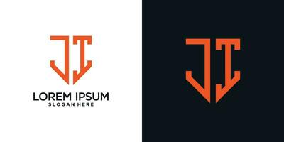 Monogram logo design initial letter j combined with shield element and creative concept vector