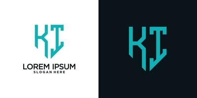 Monogram logo design initial letter k combined with shield element and creative concept vector