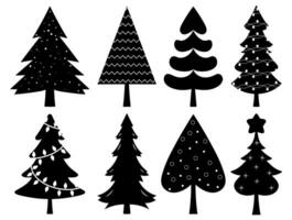 Cute christmas tree black silhouettes vector