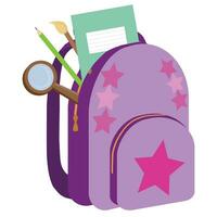 School backpack with stationery. Back to school concept. Vector illustration isolated on white background.
