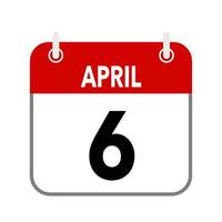 6 April, calendar date icon on white background. vector