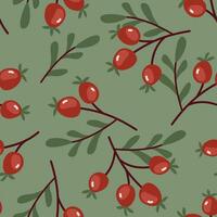 Seamless pattern with rose hips in flat style. vector