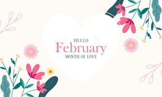 February Month of Love with Flowers Background vector