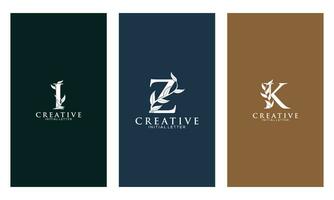 Set of Botanical Minimalistic Initial Letter I, Z, K Logo Vector Template