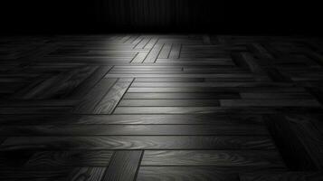 AI Generative interior background old wood texture wall and floor in black and white and dark vignette photo