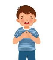 Cute little boy having difficulty breathing because of asthma attack vector