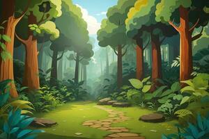 Cartoon style tropical forest scenery AI Generated photo