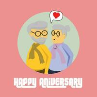 Old couple  in the circle with aniversary text. suitable for sticker  and greeting card vector