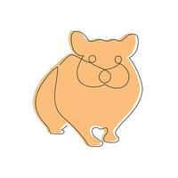 Hamster drawn in one continuous line in color. One line drawing, minimalism. Vector illustration.