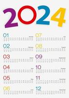 Calendar 2024, All month, 2 weeks line. vector