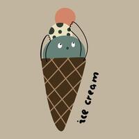 Hand drawn cartoon cute ice cream sticker illustration vector